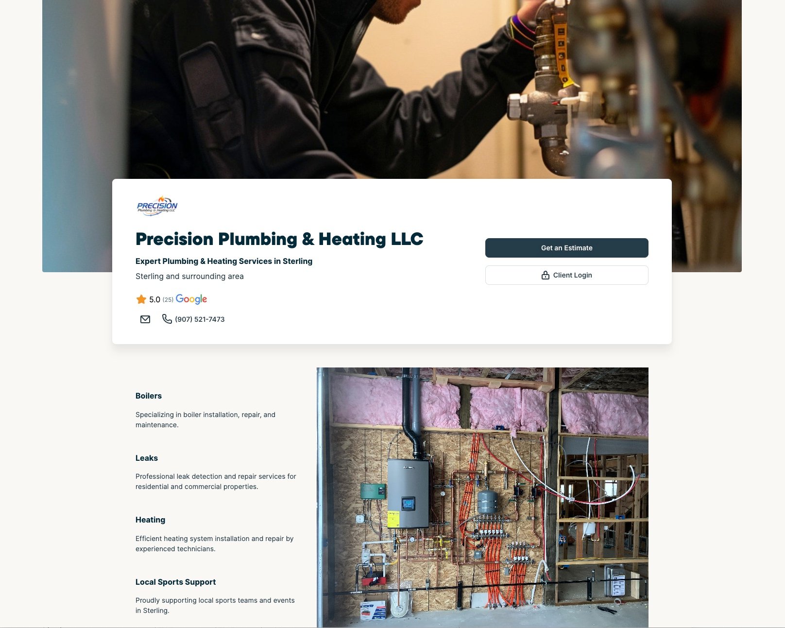 image of Precision Plumbing & Heating LLC website build with Jobber